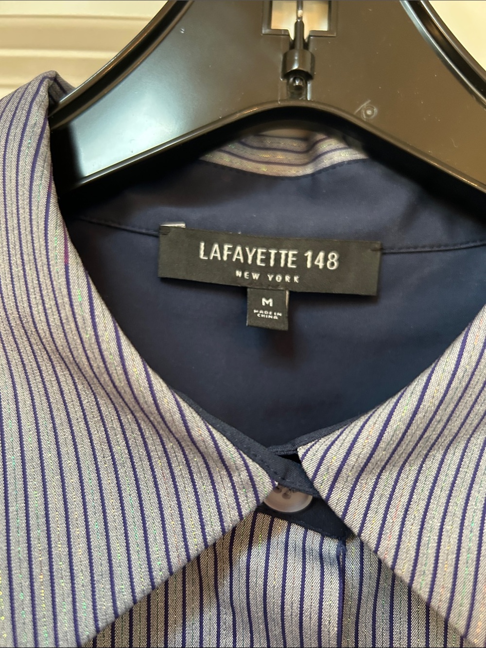 Lafayette 148 New York Blue Pinstripe Dress Shirt - Picture 2 of 6